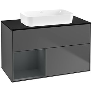 Villeroy und Boch Finion Waschtischunterschrank G652HGGK 100x60,3x50,1cm, Regal links Midnight Blue Matt Lacquer, Anthracite matt