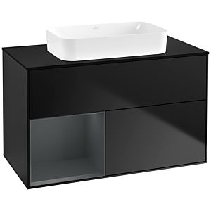 Villeroy und Boch Finion Waschtischunterschrank G652HGPD 100x60,3x50,1cm, Regal links Midnight Blue Matt Lacquer, Black matt lacquer