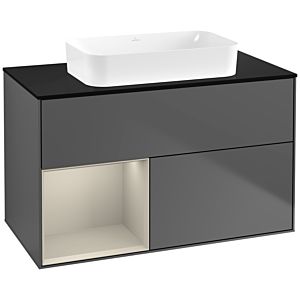 Villeroy und Boch Finion Waschtischunterschrank G652HHGK 100x60,3x50,1cm, Regal links Sand Matt Lacquer, Anthracite matt