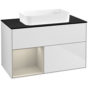 Villeroy und Boch Finion Waschtischunterschrank G652HHMT 100x60,3x50,1cm, Regal links Sand Matt Lacquer, White matt lacquer