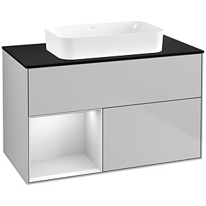Villeroy und Boch Finion Waschtischunterschrank G652MTGJ 100x60,3x50,1cm, Regal links White matt lacquer, Light grey matt