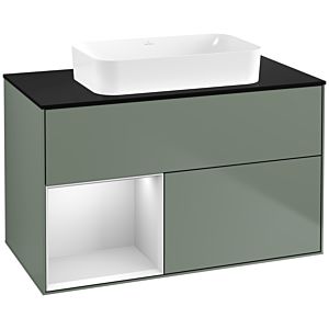 Villeroy und Boch Finion Waschtischunterschrank G652MTGM 100x60,3x50,1cm, Regal links White matt lacquer, Olive Matt Lacquer