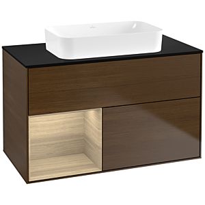 Villeroy und Boch Finion Waschtischunterschrank G652PCGN 100x60,3x50,1cm, Regal links Oak Veneer, Walnut veneer