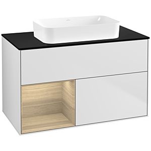 Villeroy und Boch Finion Waschtischunterschrank G652PCMT 100x60,3x50,1cm, Regal links Oak Veneer, White matt lacquer