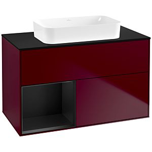 Villeroy und Boch Finion Waschtischunterschrank G652PDHB 100x60,3x50,1cm, Regal links Black matt lacquer, Peony Matt