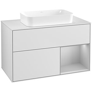 Villeroy und Boch Finion Waschtischunterschrank G661GJMT 100x60,3x50,1cm, Regal rechts Light grey matt, White matt lacquer