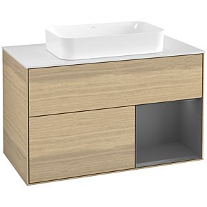 Villeroy und Boch Finion Waschtischunterschrank G661GKPC 100x60,3x50,1cm, Regal rechts Anthracite matt, Oak Veneer