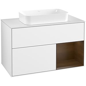Villeroy et Boch Finion Villeroy et Boch G661GNGF 100x60,3x50,1cm, étagère droite placage noyer, laqué blanc brillant