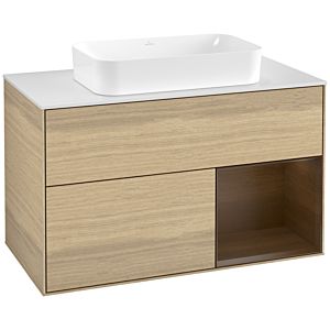 Villeroy und Boch Finion Waschtischunterschrank G661GNPC 100x60,3x50,1cm, Regal rechts Walnut veneer, Oak Veneer