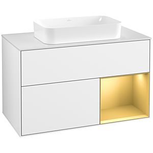 Villeroy et Boch Finion Villeroy et Boch G661HFGF 100x60.3x50.1cm, étagère à droite or mat, laqué blanc brillant