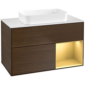 Villeroy und Boch Finion Waschtischunterschrank G661HFGN 100x60,3x50,1cm, Regal rechts Gold matt, Walnut veneer
