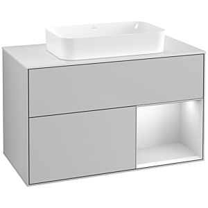 Villeroy und Boch Finion Waschtischunterschrank G661MTGJ 100x60,3x50,1cm, Regal rechts White matt lacquer, Light grey matt