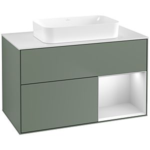 Villeroy und Boch Finion Waschtischunterschrank G661MTGM 100x60,3x50,1cm, Regal rechts White matt lacquer, Olive Matt Lacquer