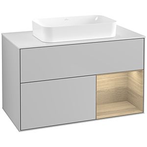 Villeroy und Boch Finion Waschtischunterschrank G661PCGJ 100x60,3x50,1cm, Regal rechts Oak Veneer, Light grey matt