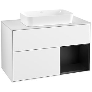 Villeroy et Boch Finion Villeroy et Boch G661PDGF 100x60.3x50.1cm, étagère à droite Laque noire mate, Laque blanche brillante
