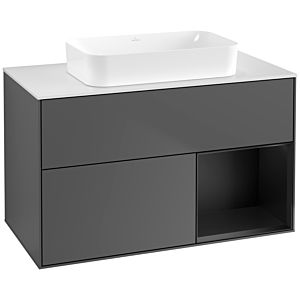 Villeroy und Boch Finion Waschtischunterschrank G661PDGK 100x60,3x50,1cm, Regal rechts Black matt lacquer, Anthracite matt