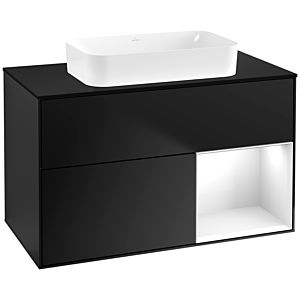 Villeroy et Boch Finion Villeroy et Boch G662GFPD 100x60.3x50.1cm, étagère à droite laqué blanc brillant, laqué noir mat