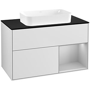Villeroy und Boch Finion Waschtischunterschrank G662GJMT 100x60,3x50,1cm, Regal rechts Light grey matt, White matt lacquer