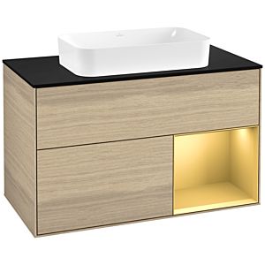 Villeroy und Boch Finion Waschtischunterschrank G662HFPC 100x60,3x50,1cm, Regal rechts Gold matt, Oak Veneer