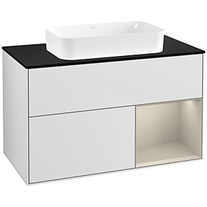 Villeroy und Boch Finion Waschtischunterschrank G662HHMT 100x60,3x50,1cm, Regal rechts Sand Matt, White matt lacquer