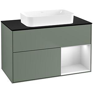 Villeroy und Boch Finion Waschtischunterschrank G662MTGM 100x60,3x50,1cm, Regal rechts White matt lacquer, Olive Matt Lacquer