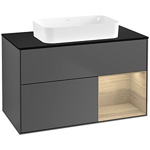 Villeroy und Boch Finion Waschtischunterschrank G662PCGK 100x60,3x50,1cm, Regal rechts Oak Veneer, Anthracite matt