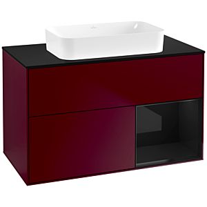 Villeroy und Boch Finion Waschtischunterschrank G662PHHB 100x60,3x50,1cm, Regal rechts Glossy Black Lacquer, Peony Matt
