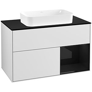 Villeroy und Boch Finion Waschtischunterschrank G662PHMT 100x60,3x50,1cm, Regal rechts Glossy Black Lacquer, White matt lacquer