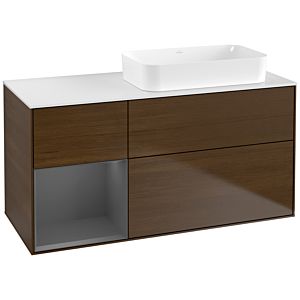 Villeroy und Boch Finion Waschtischunterschrank G681GKGN 120x60,3x50,1cm, Regal links Anthracite matt, Walnut veneer