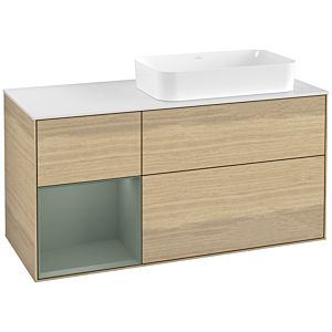 Villeroy und Boch Finion Waschtischunterschrank G681GMPC 120x60,3x50,1cm, Regal links Olive Matt Lacquer, Oak Veneer