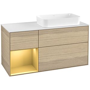 Villeroy und Boch Finion Waschtischunterschrank G681HFPC 120x60,3x50,1cm, Regal links Gold matt, Oak Veneer