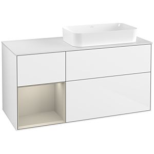 Villeroy und Boch Finion Waschtischunterschrank G681HHGF 120x60,3x50,1cm, Regal links Sand Matt Lacquer, Glossy white lacquer