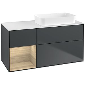 Villeroy und Boch Finion Waschtischunterschrank G681PCHG 120x60,3x50,1cm, Regal links Oak Veneer, Midnight Blue Matt Lacquer