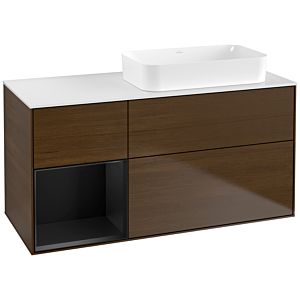Villeroy und Boch Finion Waschtischunterschrank G681PDGN 120x60,3x50,1cm, Regal links Black matt lacquer, Walnut veneer