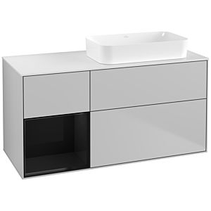 Villeroy und Boch Finion Waschtischunterschrank G681PHGJ 120x60,3x50,1cm, Regal links Glossy Black Lacquer, Light grey matt