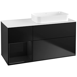 Villeroy und Boch Finion Waschtischunterschrank G681PHPD 120x60,3x50,1cm, Regal links Glossy Black Lacquer, Black matt lacquer