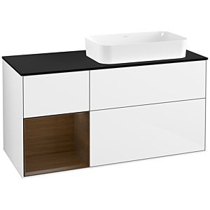Villeroy und Boch Finion Waschtischunterschrank G682GNGF 120x60,3x50,1cm, Regal links Walnut veneer, Glossy white lacquer