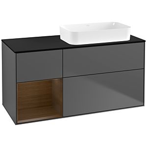 Villeroy und Boch Finion Waschtischunterschrank G682GNGK 120x60,3x50,1cm, Regal links Walnut veneer, Anthracite matt