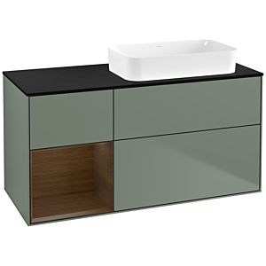 Villeroy und Boch Finion Waschtischunterschrank G682GNGM 120x60,3x50,1cm, Regal links Walnut veneer, Olive Matt Lacquer