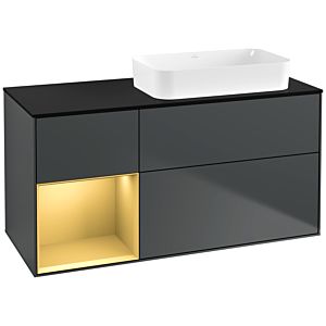 Villeroy und Boch Finion Waschtischunterschrank G682HFHG 120x60,3x50,1cm, Regal links Gold matt, Midnight Blue Matt Lacquer