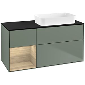 Villeroy und Boch Finion Waschtischunterschrank G682PCGM 120x60,3x50,1cm, Regal links Oak Veneer, Olive Matt Lacquer