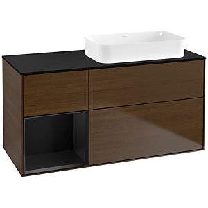 Villeroy und Boch Finion Waschtischunterschrank G682PDGN 120x60,3x50,1cm, Regal links Black matt lacquer, Walnut veneer