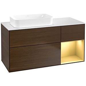 Villeroy und Boch Finion Waschtischunterschrank G691HFGN 120x60,3x50,1cm, Regal rechts Gold matt, Walnut veneer