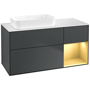 Villeroy und Boch Finion Waschtischunterschrank G691HFHG 120x60,3x50,1cm, Regal rechts Gold matt, Midnight Blue Matt Lacquer