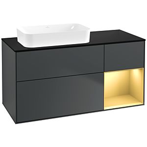 Villeroy und Boch Finion Waschtischunterschrank G692HFHG 120x60,3x50,1cm, Regal rechts Gold matt, Midnight Blue Matt Lacquer