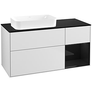 Villeroy und Boch Finion Waschtischunterschrank G692PHMT 120x60,3x50,1cm, Regal rechts Glossy Black Lacquer, White matt lacquer