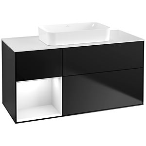 Villeroy et Boch Finion Villeroy et Boch G701GFPD 120x60.3x50.1cm, étagère à droite laqué blanc brillant, laqué noir mat