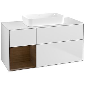 Villeroy und Boch Finion Waschtischunterschrank G701GNMT 120x60,3x50,1cm, Regal rechts Walnut veneer, White matt lacquer