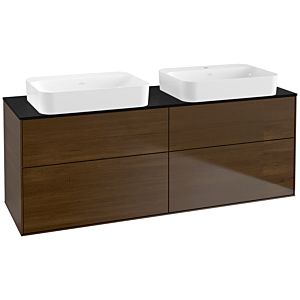 Villeroy und Boch Finion Waschtischunterschrank G72200GN 160x60,3x50,1cm, Glass Black Matt, Walnut veneer
