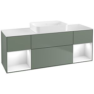 Villeroy und Boch Finion Waschtischunterschrank G741GFGM 160x60,3x50,1cm, Regale Glossy white lacquer, Olive Matt Lacquer